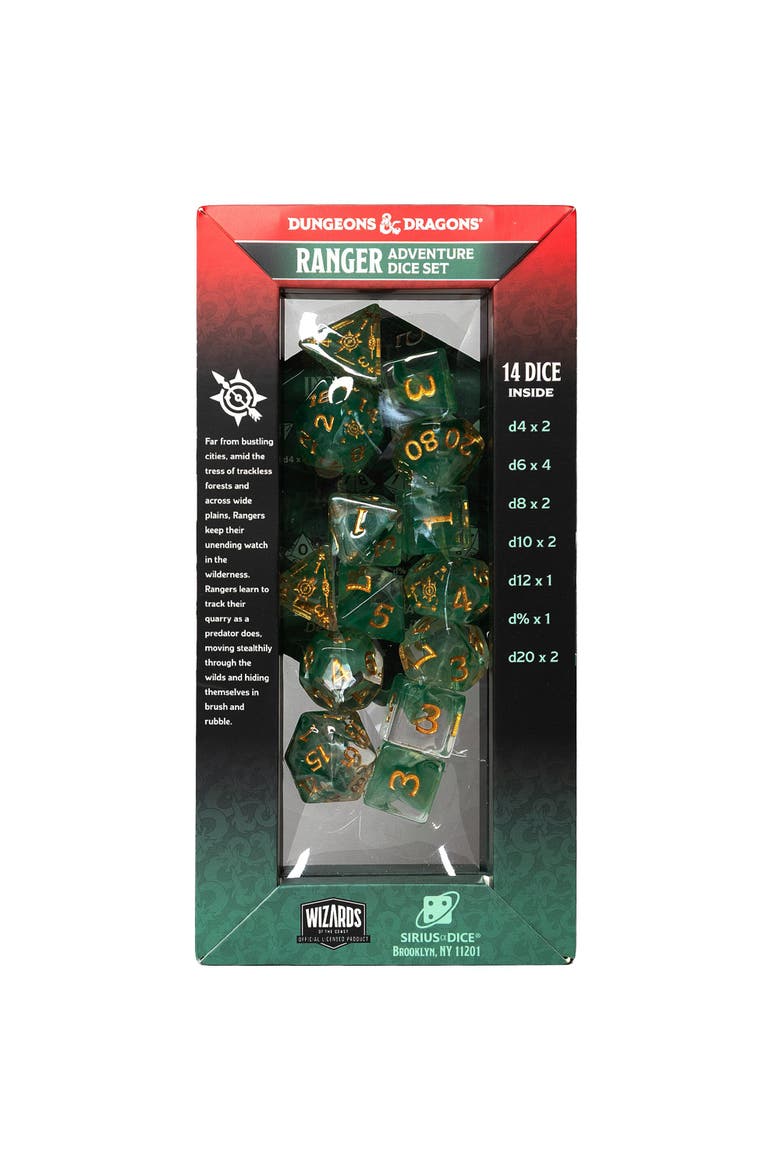 White and Green 14 Piece RPG Die Set, Alternate, color, Multicolored