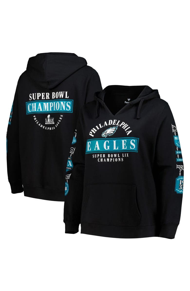 FANATICS Women's Fanatics  Black Philadelphia Eagles Super Bowl LIX Champions Plus Size Four Piece V-Neck Pullover Hoodie, Alternate, color, Black