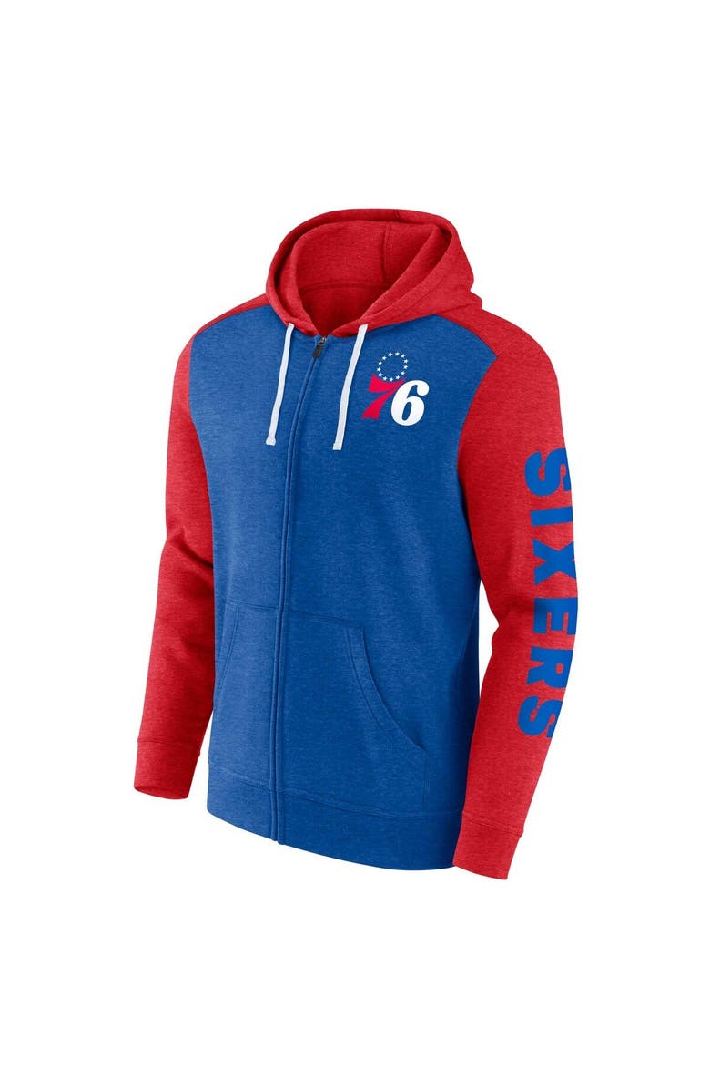 FANATICS Men's Fanatics Branded Heather Royal/Heather Red Philadelphia 76ers Down and Distance Full-Zip Hoodie, Alternate, color, 