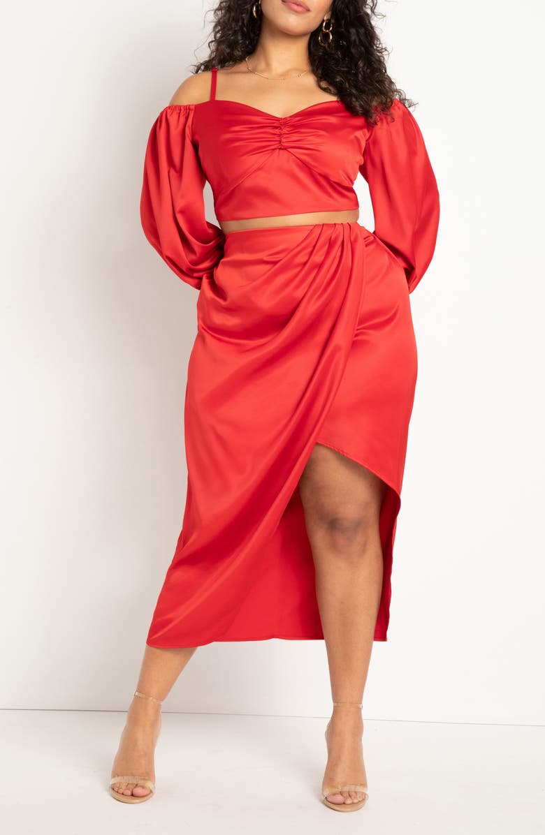 ELOQUII Cold Shoulder Satin Blouse, Alternate, color,