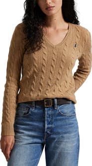 Polo Ralph Lauren Kimberly Cable Wool & Cashmere V-Neck Sweater