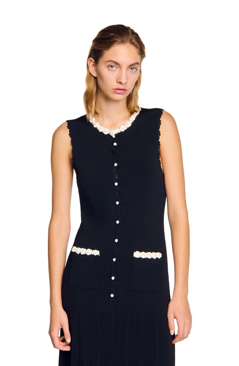 SANDRO Long dress with crochet detailing, Alternate, color, 