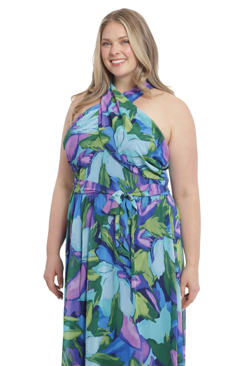 Halter Neck Maxi Dress, Alternate, color, AQUA/ ROYAL