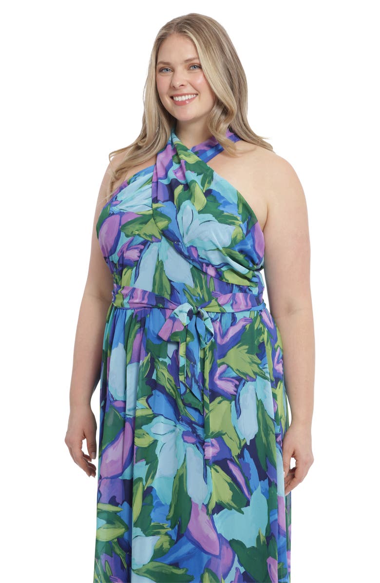 London Times Halter Neck Maxi Dress, Alternate, color, Aqua/ Royal