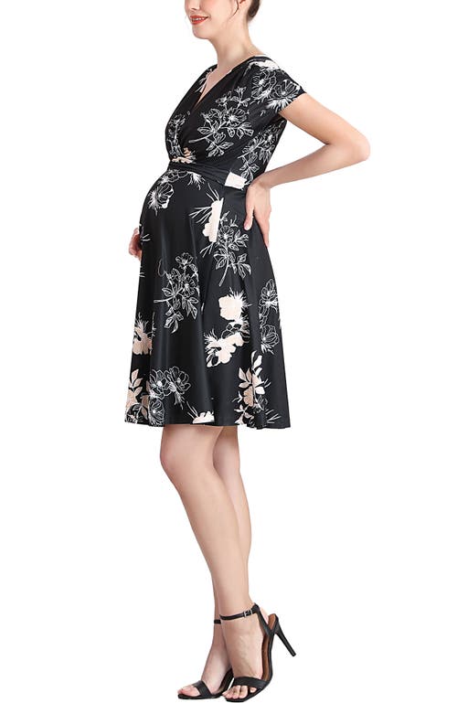 Kimi & Kai Bess Faux Wrap Maternity/nursing Dress In Black
