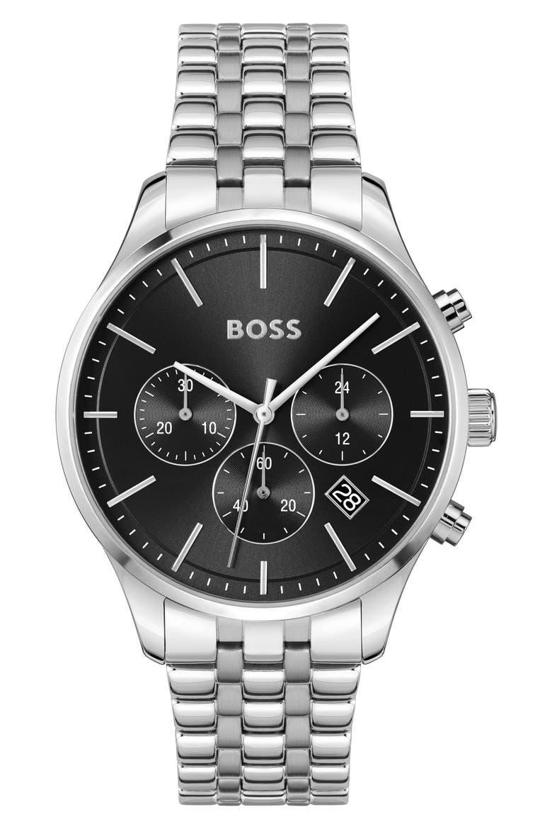 Avery Chronograph Bracelet Watch, 42mm, Main, color, BLACK