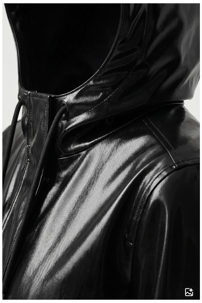 Sibil-V Hooded Water Resistant Coated Vinyl Raincoat, Alternate, color, BLACK VINYL