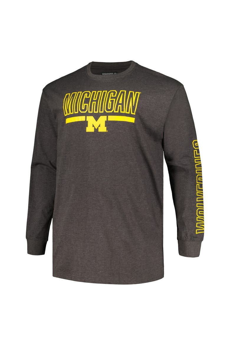Men's Profile Heather Charcoal Michigan Wolverines Big & Tall Two-Hit Graphic Long Sleeve T-Shirt, Alternate, color, Heather Charcoal