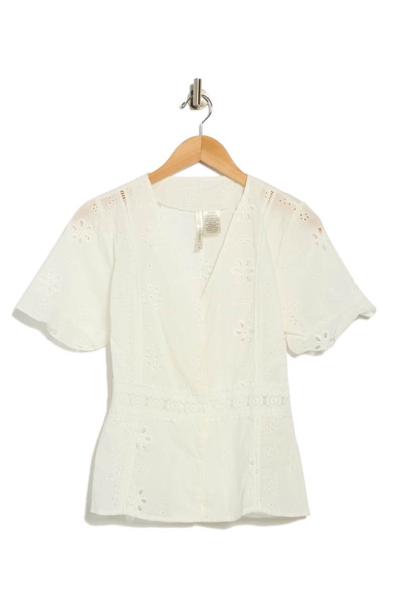 Forgotten Grace V-Neck Short Sleeve Embroidered Top, Alternate, color, White