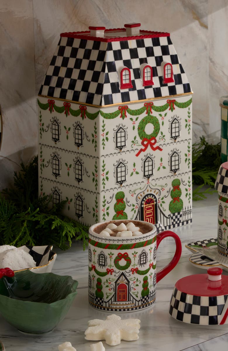 MACKENZIE CHILDS Holly Village Cookie Jar, Alternate, color, White