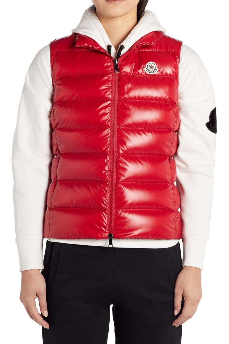 Ghany Short Shiny Nylon Down Vest, Main, color, RED