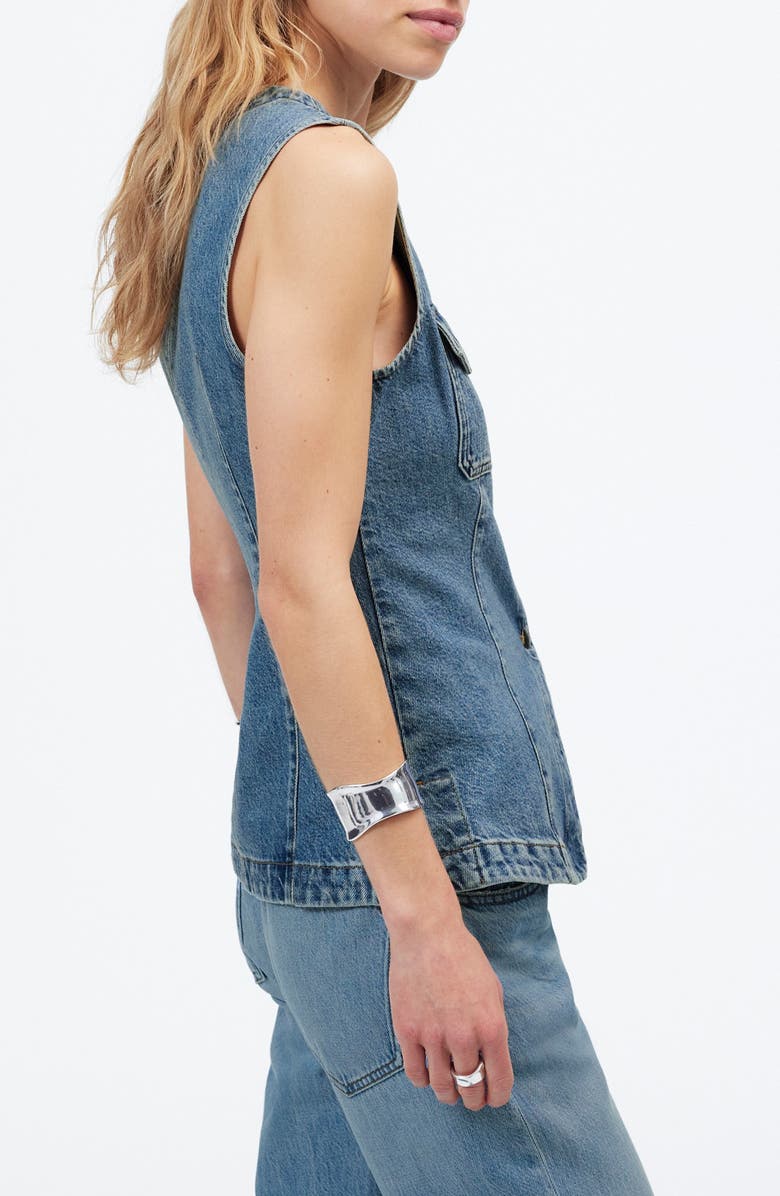 Madewell Denim High Crewneck Vest, Alternate, color, Billings Wash