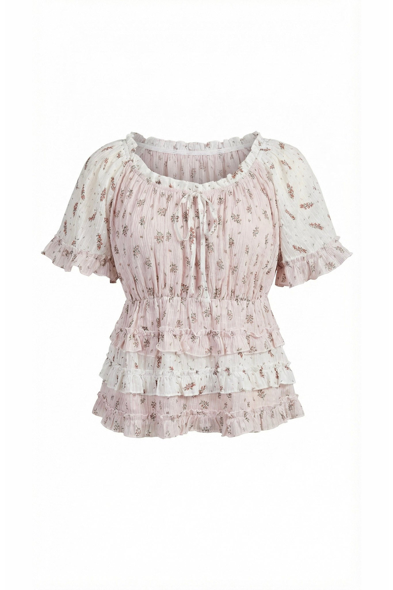 Floral Tie Neckline Peplum Top, Alternate, color, Light Pink Floral