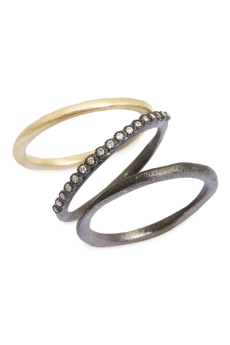 Old World Diamond Stacking Rings, Main, color, YELLOW GOLD/ BLACKENED SILVER