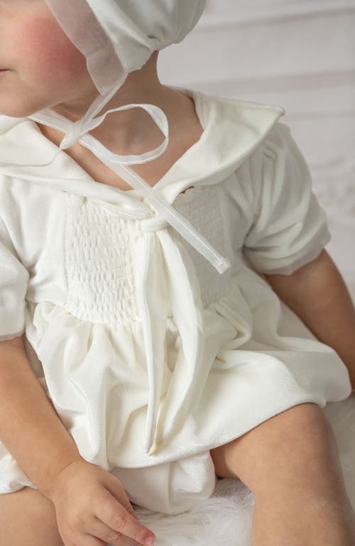 Petite Maison Kids Helenus Velour Ivory Romper In Ivory