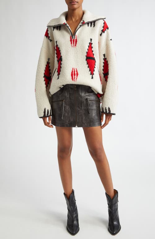Isabel Marant Étoile Marner Shearling Coat In Ecru/red