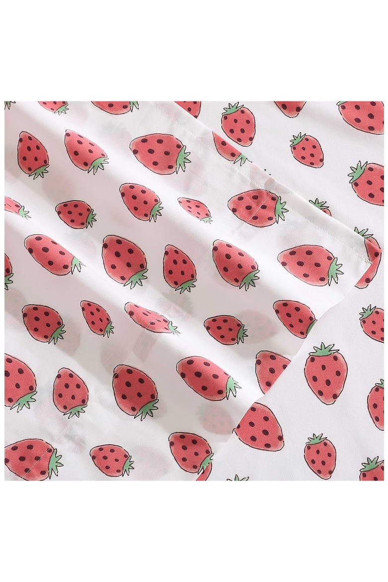 Strawberry Picnic 200 Thread Count Cotton Percale Sheet Set, Alternate, color, PINK