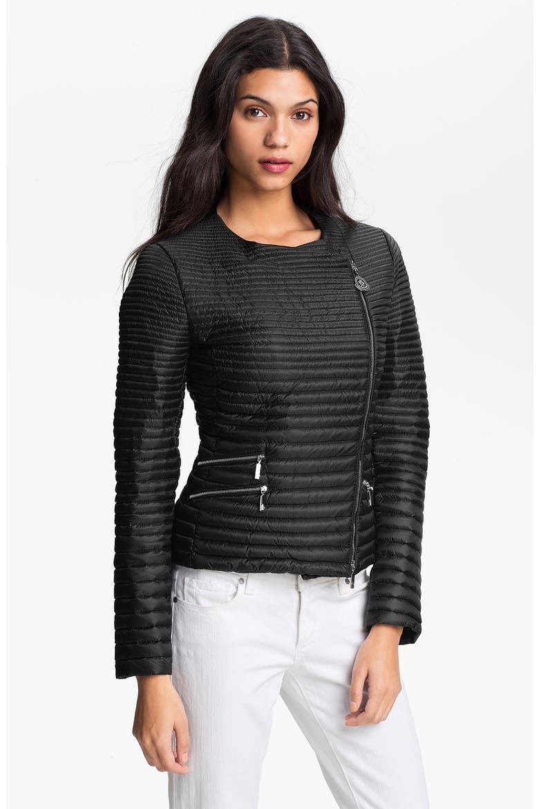 'Prisca' Packable Asymmetrical Zip Down Jacket, Main, color, BLACK