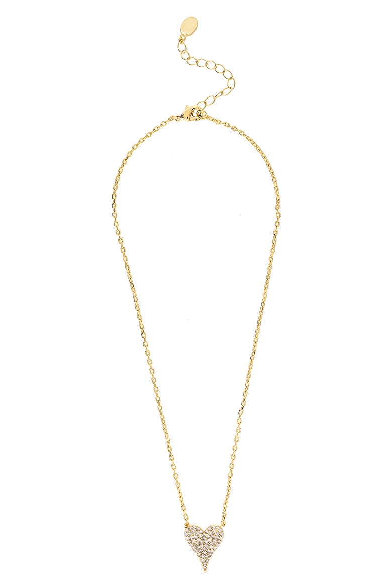 Cubic Zirconia Elongated Heart Pendant Necklace, Main, color, GOLD / CZ