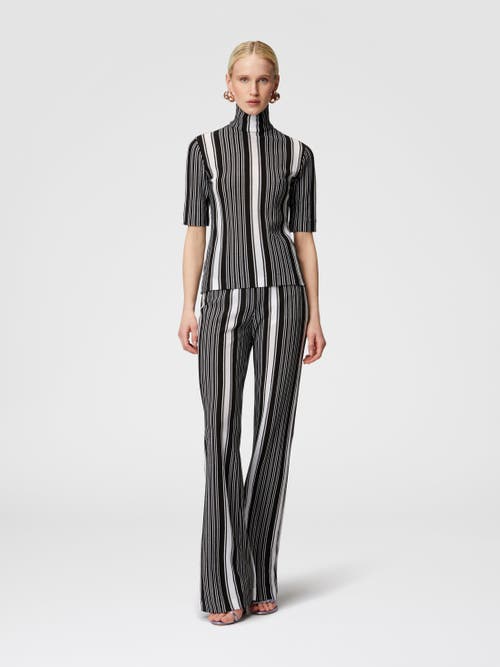 Missoni Short-sleeved Turtleneck In Striped Cotton And Viscose In Black & White