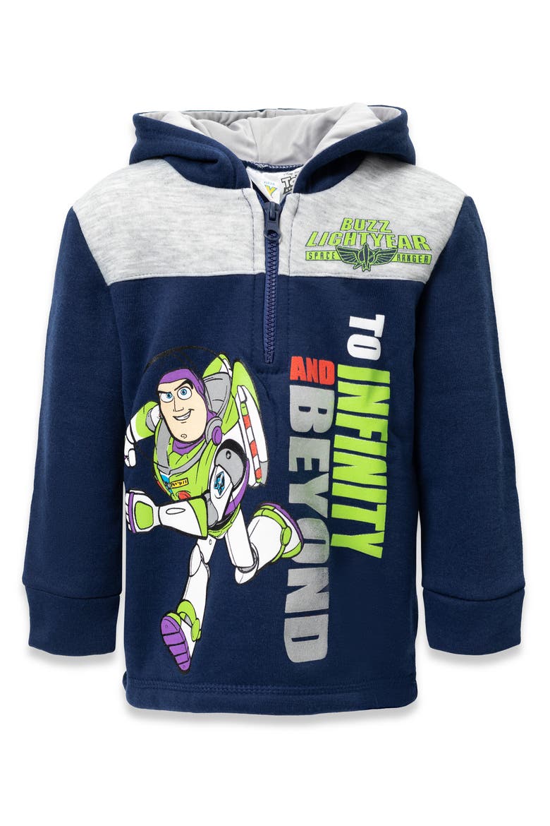 Toy Story Buzz Lightyear Fleece Quarter-Zip Hooded Sweatshirt, Main, color, Navy Buzz Lightyear