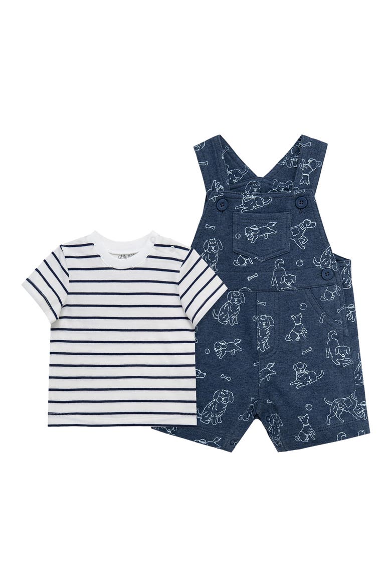 Puppies Overalls & Stripe T-Shirt Set, Alternate, color, BLUE