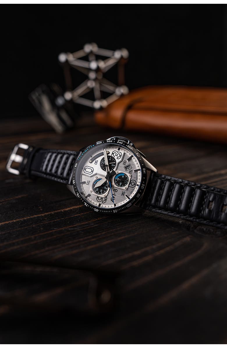 AVI-8 P-51 Mustang Blakeslee Chronograph Leather Strap Watch, 43mm, Alternate, color, White