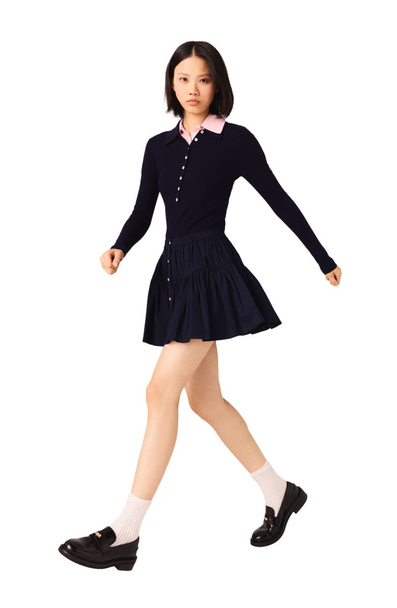 maje Mini elasticated waist skirt, Alternate, color, Navy