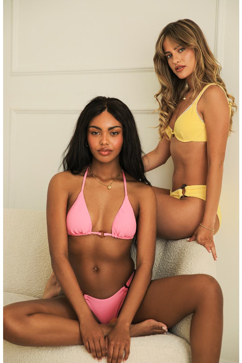 Gracie Triangle Bikini Top, Alternate, color, Bubblegum Waffle