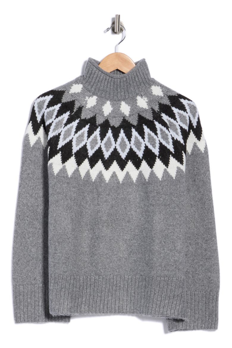 Fair Isle Mock Neck Sweater, Main, color, HEATHER GREY