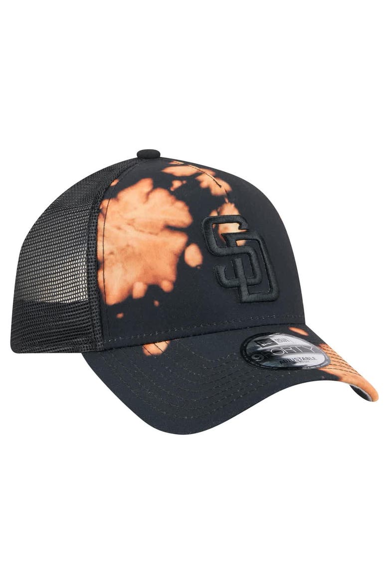 Men's New Era  Black San Diego Padres Bleached A-Frame 9FORTY Adjustable Hat, Alternate, color, Black