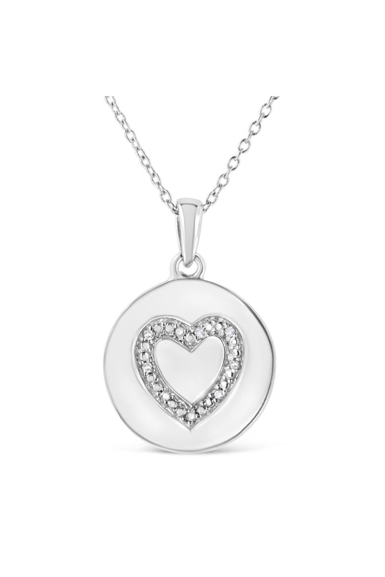 .925 Sterling Silver Prong-Set Diamond Accent Heart Emblemed Pendant Necklace, Main, color, White