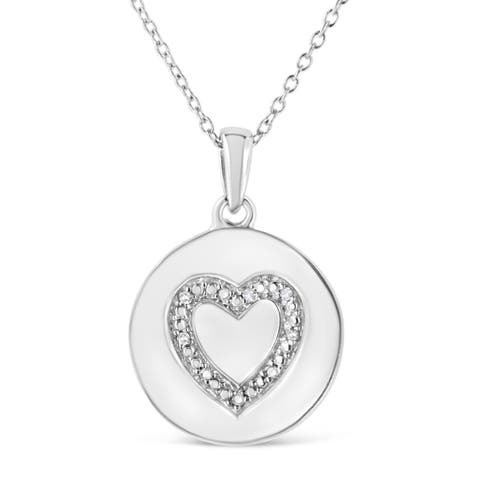 .925 Sterling Silver Prong-Set Diamond Accent Heart Emblemed Pendant Necklace