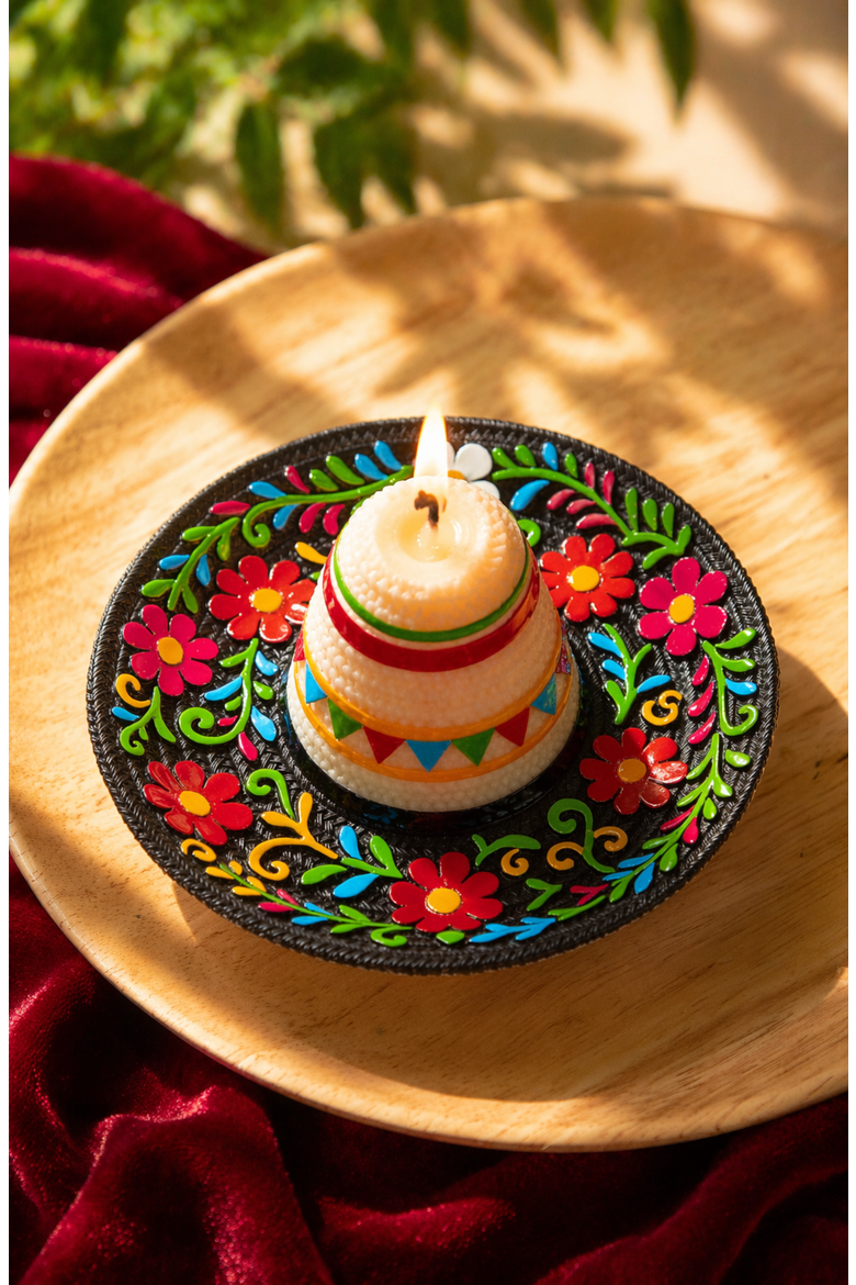 Fiesta Sombrero Candle, Alternate, color, Cream / Multi-Color