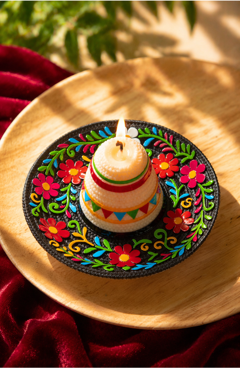 Southlake gifts Fiesta Sombrero Candle, Alternate, color, Cream / Multi-Color