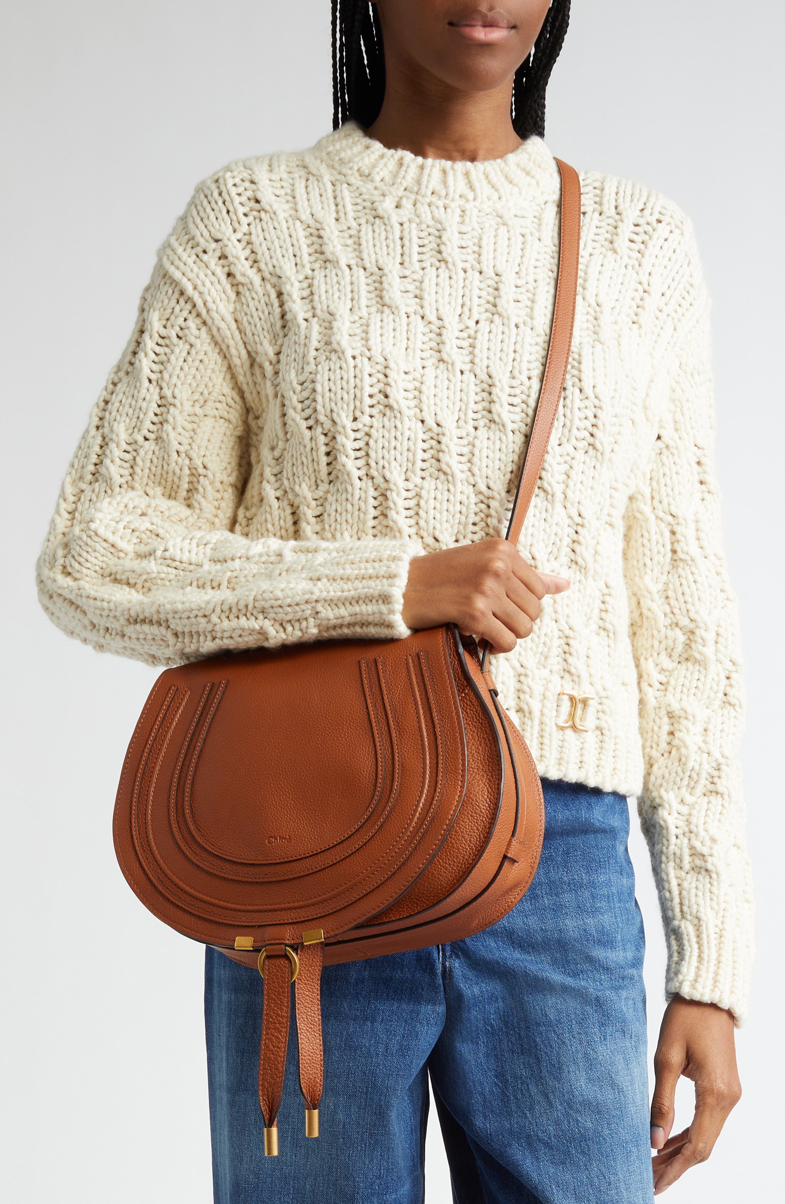 Chloé Medium Marcie Leather Crossbody Bag, Alternate, color, Tan