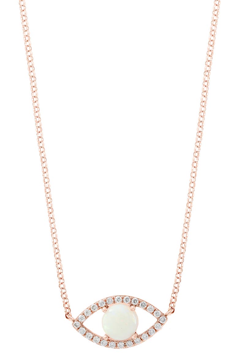 Diamond & Opal Evil Eye Pendant Necklace, Alternate, color, ROSE GOLD