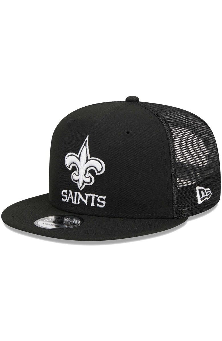 New Era Men's New Era Black New Orleans Saints Main Trucker 9FIFTY Snapback Hat, Main, color, Black