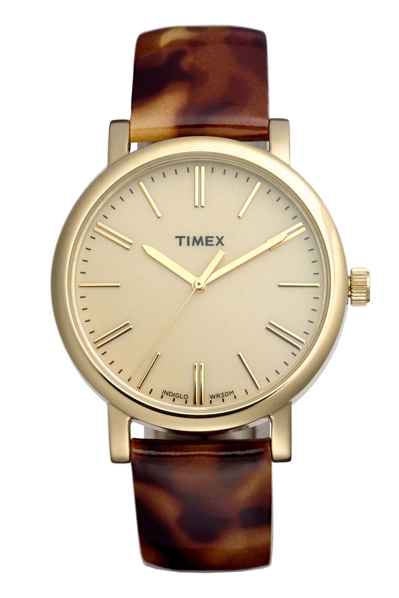 Round Patent Leather Strap Watch, 38mm, Main, color, TORTOISE/ GOLD