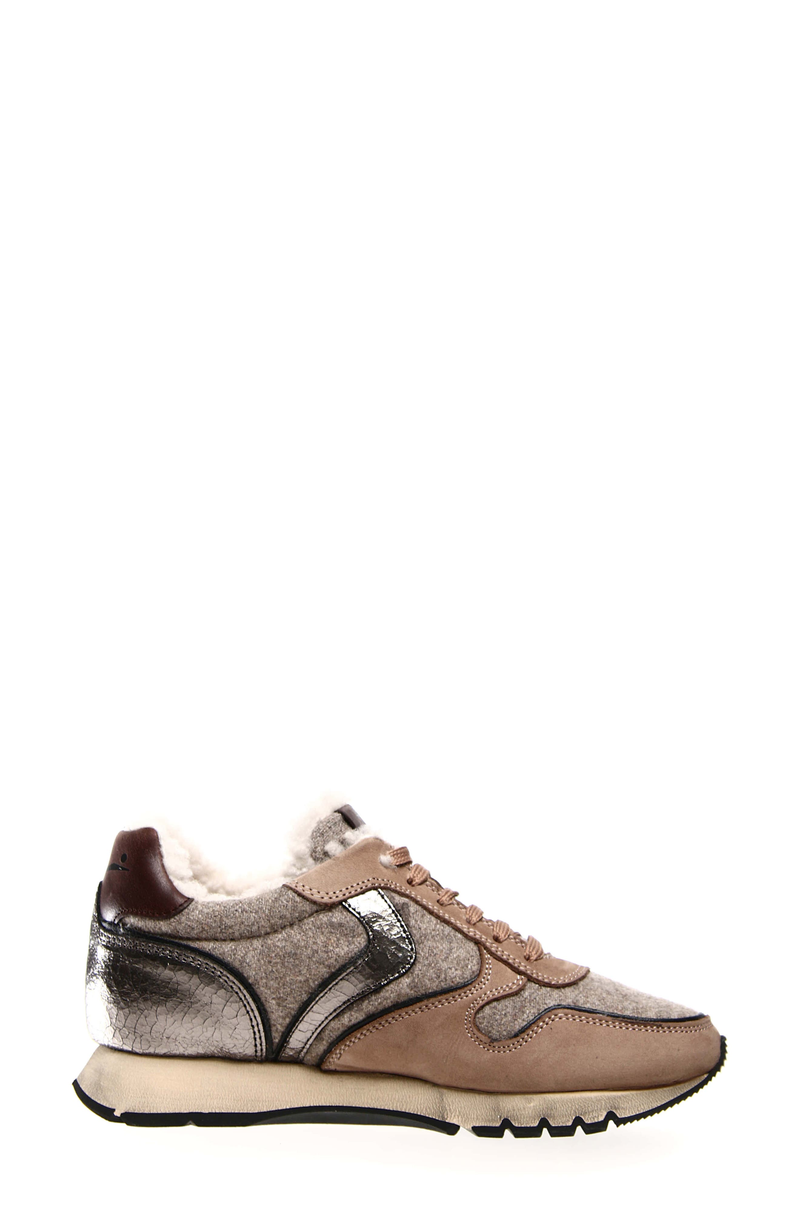 Julia Genuine Shearling & Suede Sneaker, Alternate, color, BEIGE BLACK