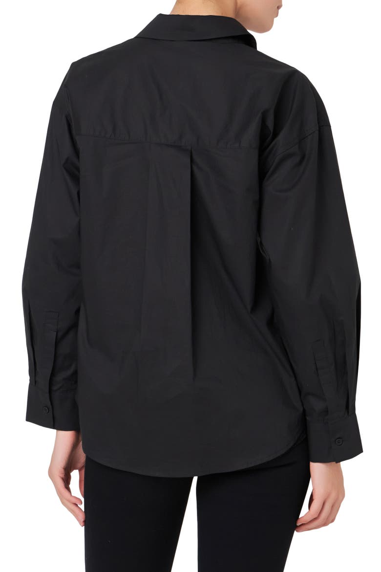 Bow Poplin Button-Up Shirt, Alternate, color, BLACK