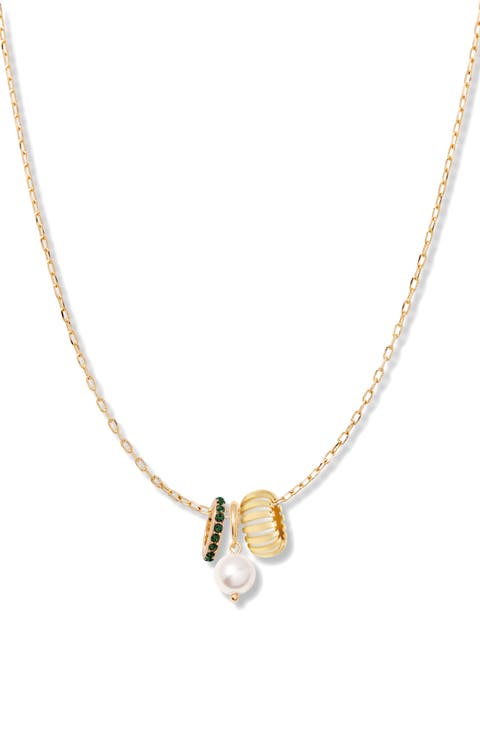Gaby Faux Pearl & Birthstone Multipendant Necklace