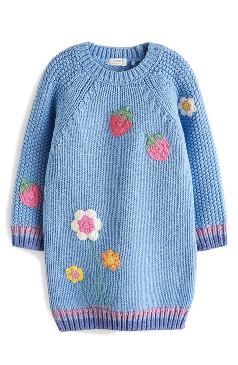 Kids' Floral Appliqué Sweater Dress & Tights Set
