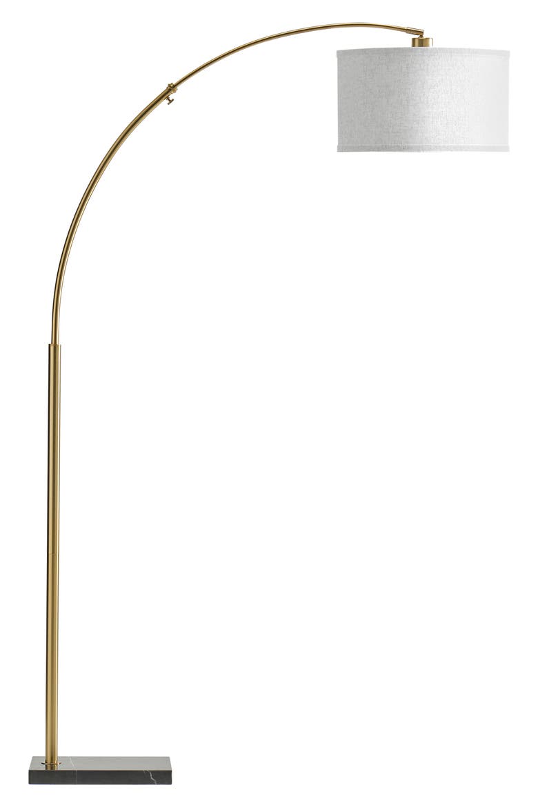 Logan 76" Modern Extendable LED Floor Lamp with Fabric Drum Shade, Bulb Included, Main, color, ANTIQUE BRASS