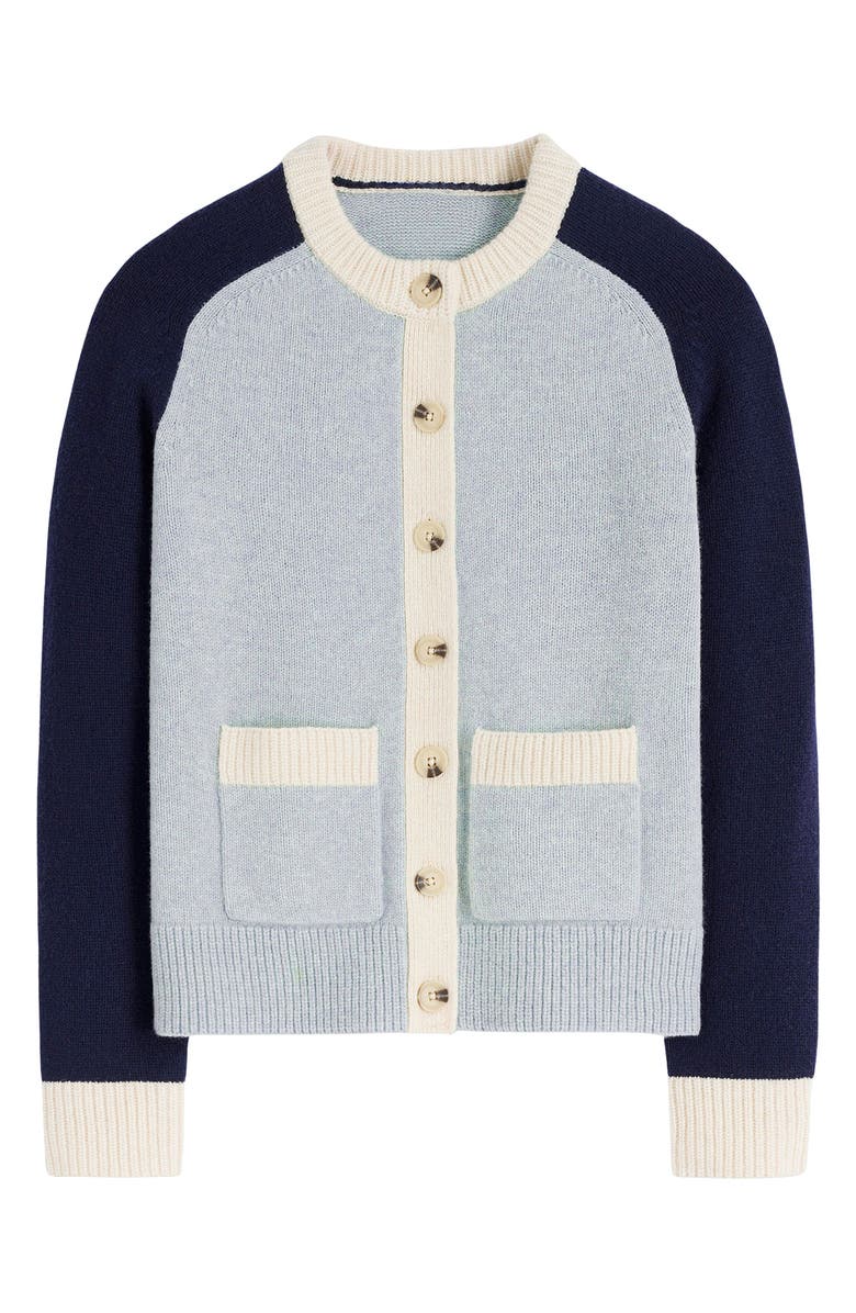 Boden Marion Colorblock Wool Cardigan, Alternate, color, Snowbird Blue Navy