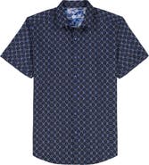 Robert Graham Bramston Medallion Print Short Sleeve Stretch Cotton Button-Up Shirt