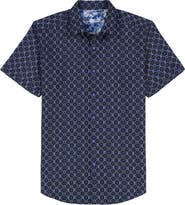 Robert Graham Bramston Medallion Print Short Sleeve Stretch Cotton Button-Up Shirt