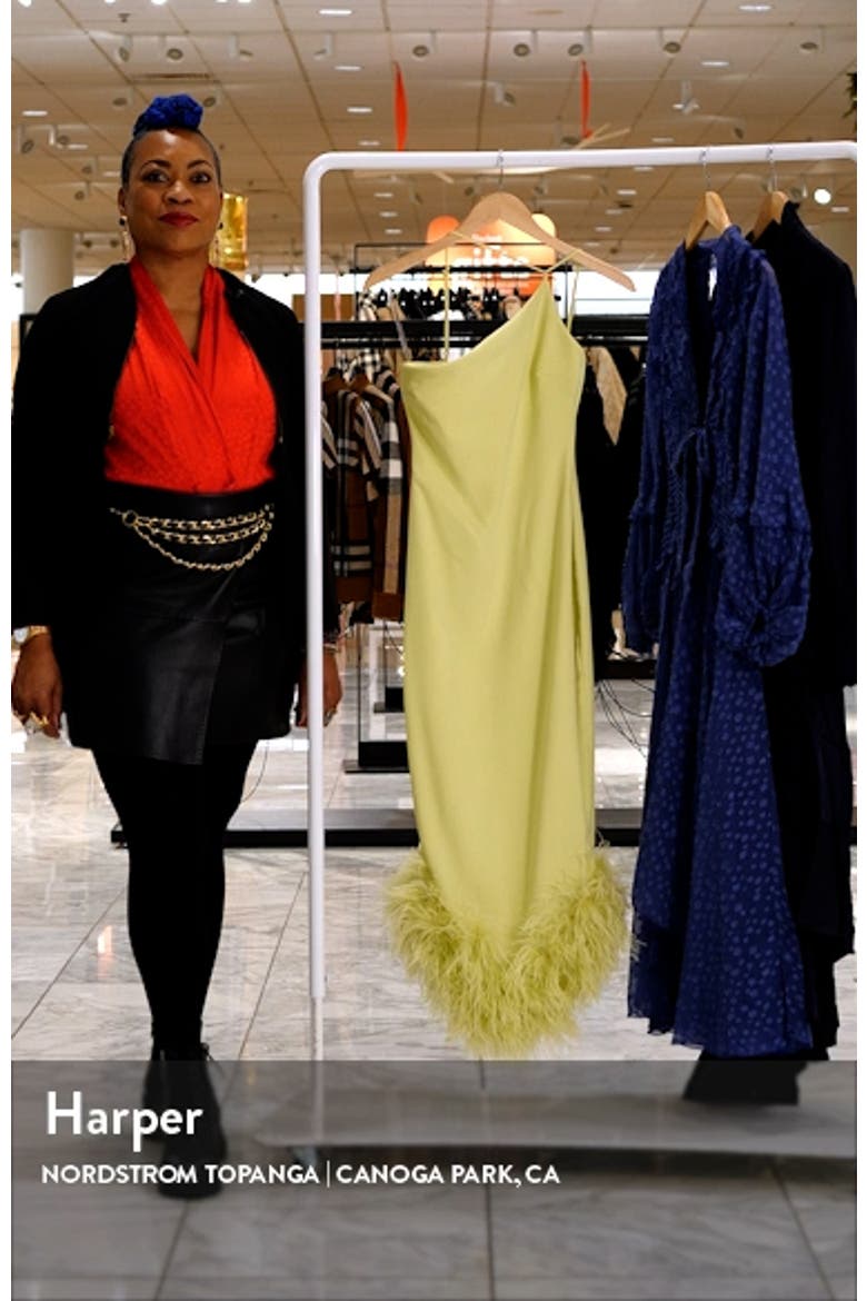 feather trim asymmetric dress HOUSE OF CB Alessia Midi (Women) Size:US16W flag:pre-order What Is an A-Line Be mesmerized by the
