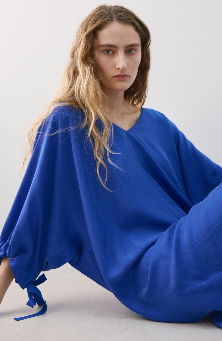 MANGO Puff Sleeve Silk Nightgown, Alternate, color, Blue