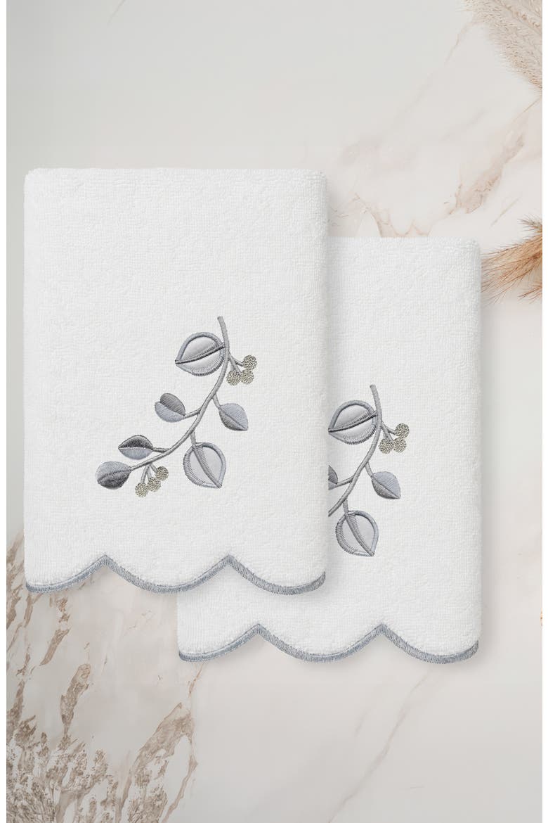 2-Piece Wild Branch Turkish Cotton Hand Towel Set, Alternate, color, WHITE/ GRAY